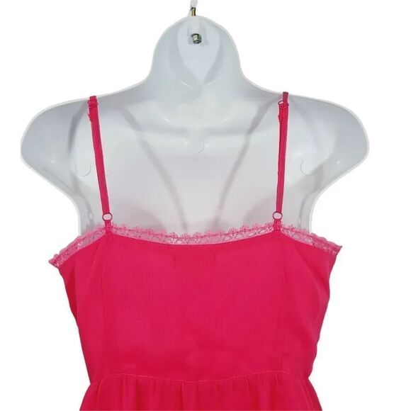 Kirra Pacsun Fuchsia Hot Pink Crepe and Lace Cami Skater Sundress Size Medium - Picture 5 of 9